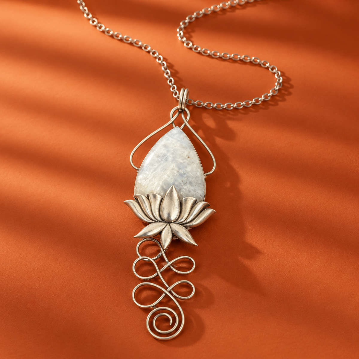 Sterling Silver Moonlit Lotus Cascade Pendant
