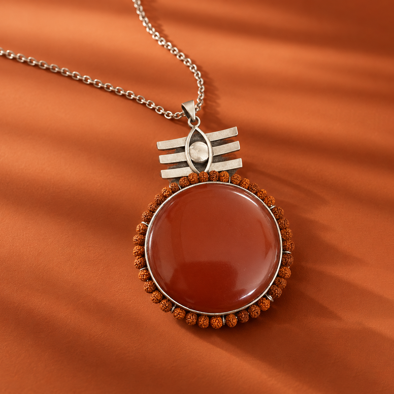 Sterling Silver Trinetra Rudra Red Jasper Pendant