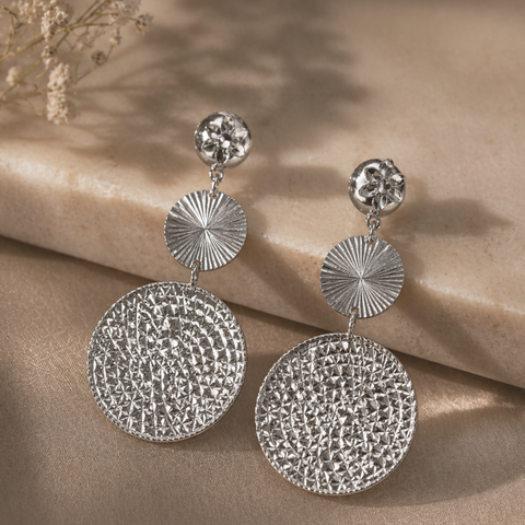 Sterling Silver Double Disc Long Earrings