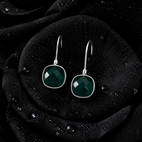 Sterling Silver Emerald Oasis Onyx Earring