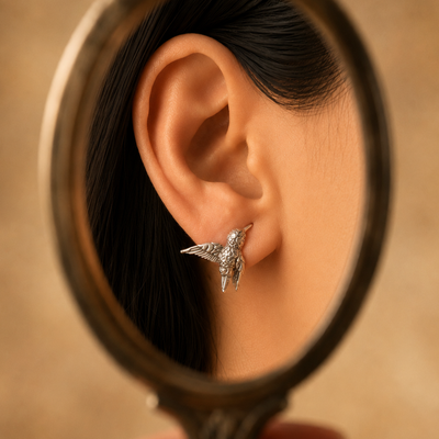 Sterling Silver Feathered Sparrow Earrings