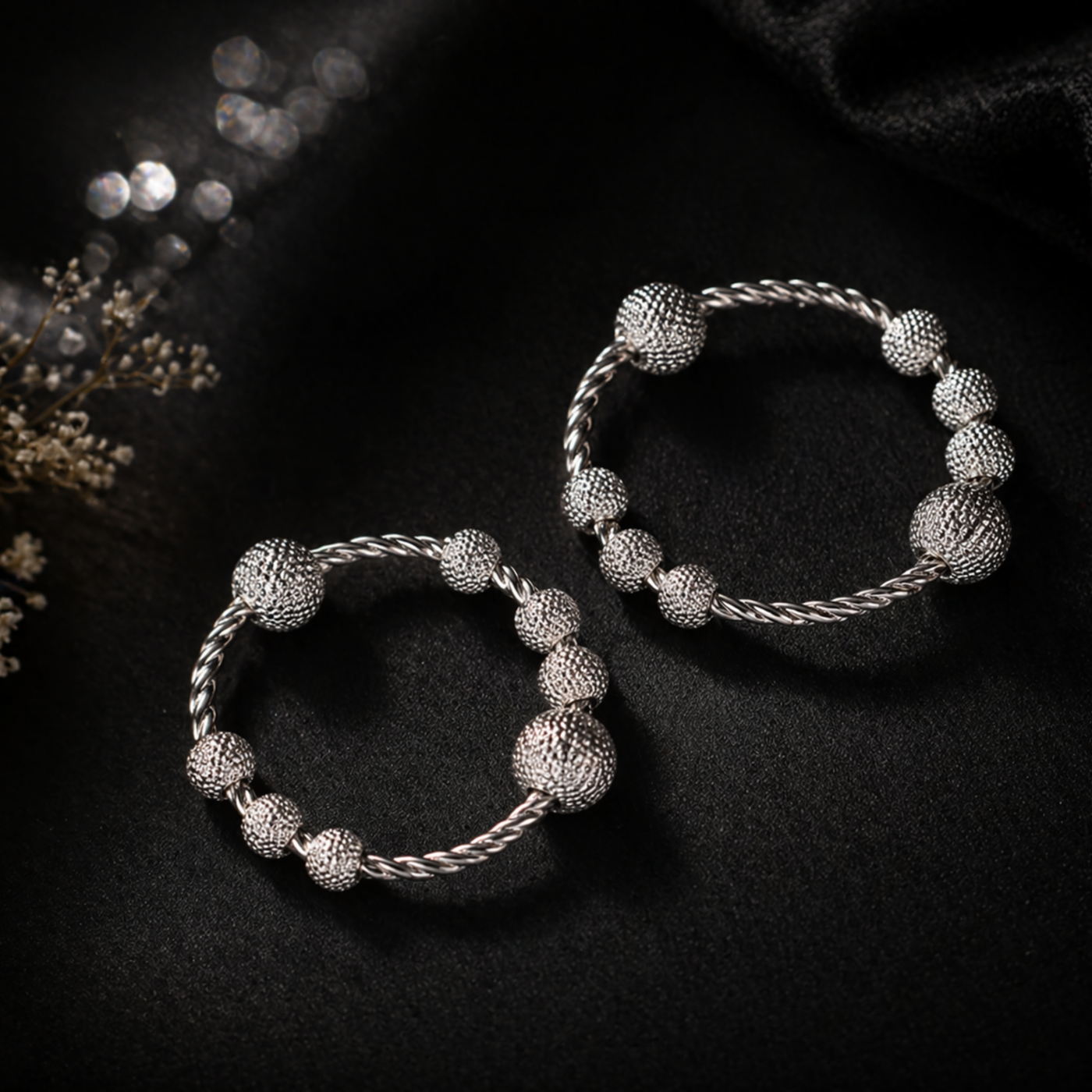 Sterling Silver Gleam Spherical Bead Hoop