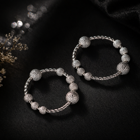 Sterling Silver Gleam Spherical Bead Hoop