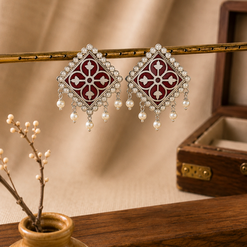 Sterling Silver Heritage Thewa Square Earrings