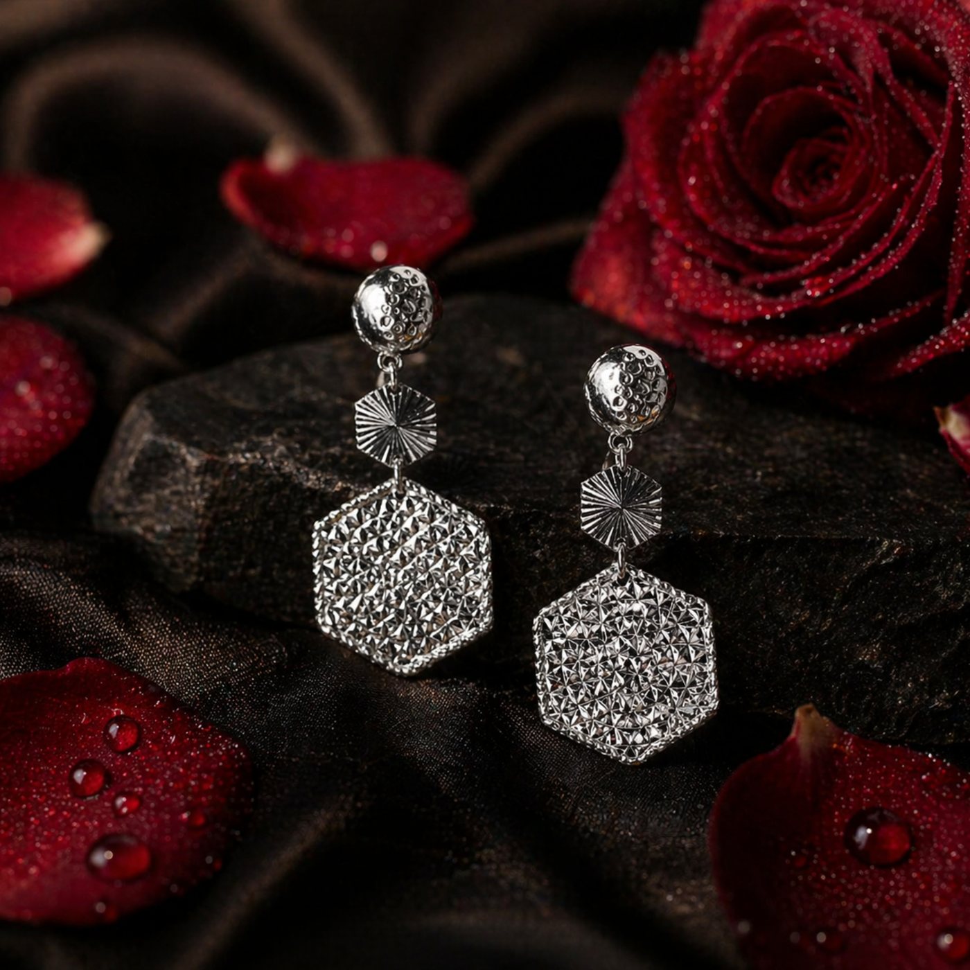 Sterling Silver Hexagon Sparkle Earrings