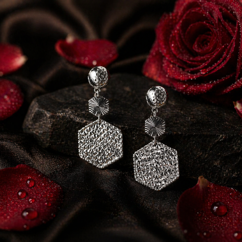 Sterling Silver Hexagon Sparkle Earrings