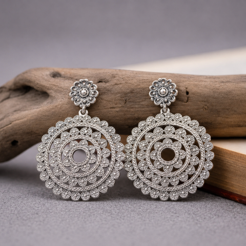 Sterling Silver Mandala Dangle Earrings