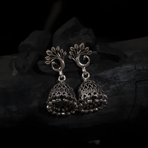 Sterling Silver Peacock Plumage Grandeur Designer Jhumka