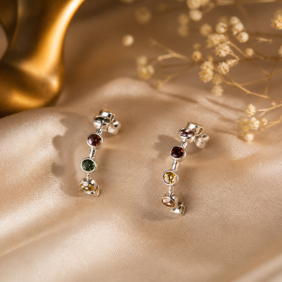 Sterling Silver Rainbow Gem Bali Earrings