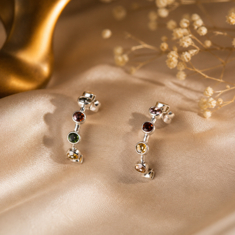 Sterling Silver Rainbow Gem Bali Earrings