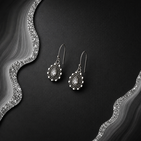 Sterling Silver Regal Teardrop Indo-Western Earrings