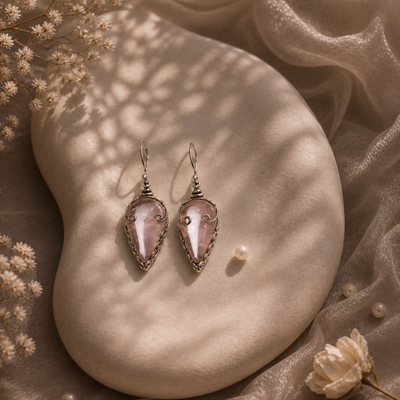 Sterling Silver Rose Quartz Designer Party Earrings