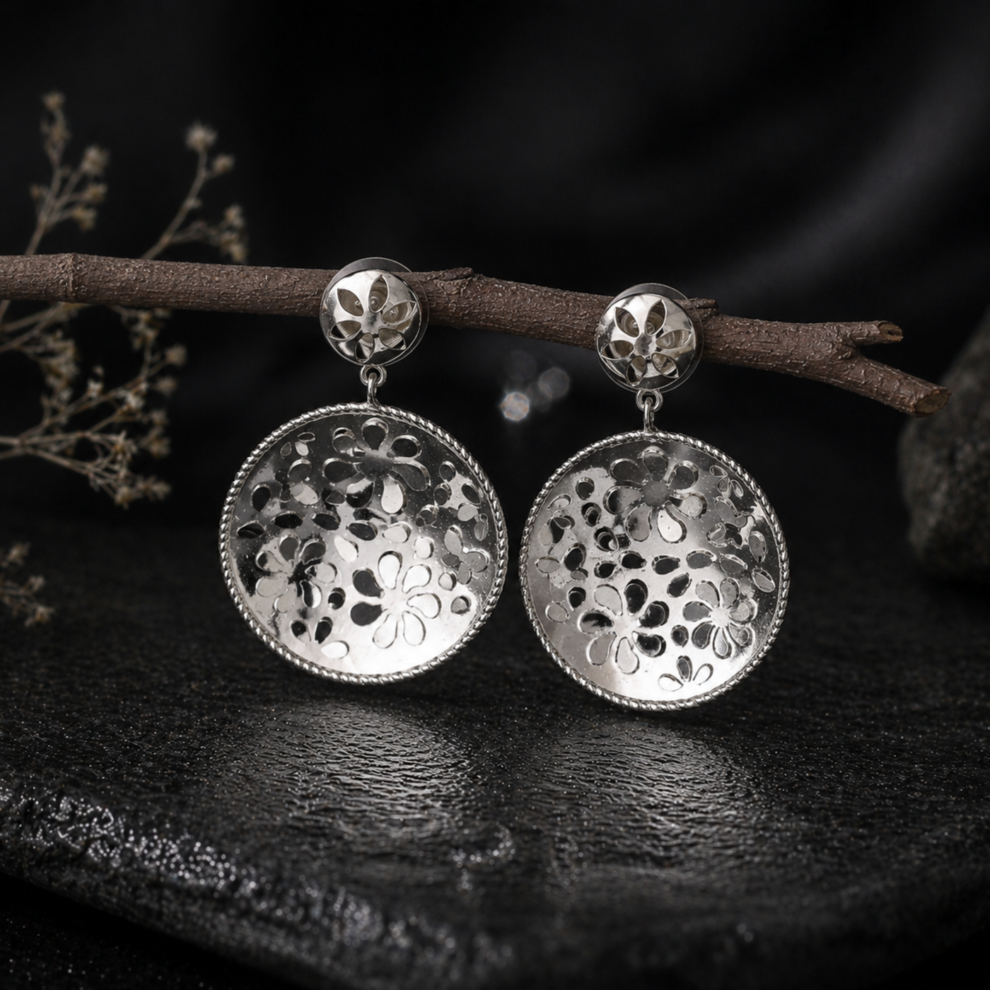 Sterling Silver Round fancy Earrings