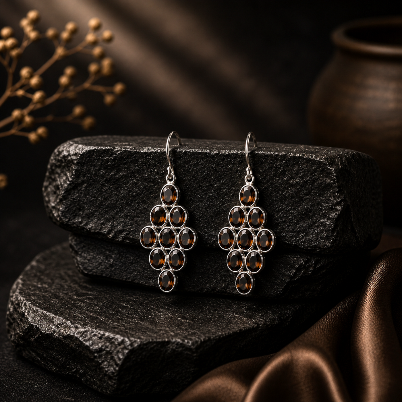 Sterling Silver Smokey Quartz Designer Earrings