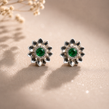 Sterling Silver Emerald Sunburst Jewel Earring