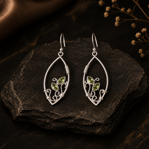 Sterling Silver Peridot Designer Earring