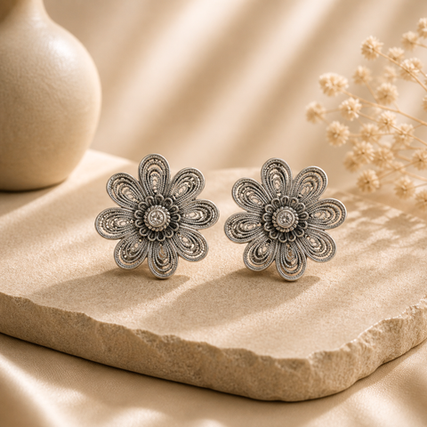Sterling Silver Spiral Flower Designer Earrings