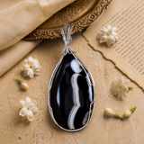 Sterling Silver Twilight Black Banded Graphite Grace Stunning Handwork Pendant — Black Banded Agate
