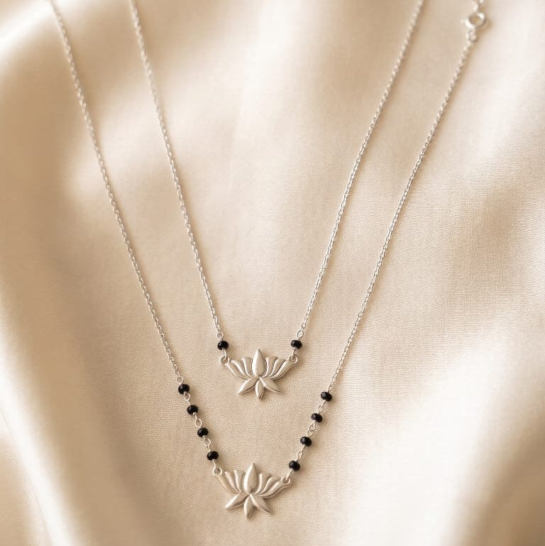 Lotus Bloom Twin Chain Mangalsutra in 925 Sterling Silver