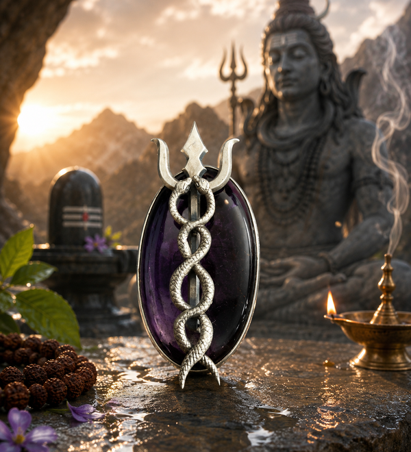 Sterling Silver Trishul Naga Amethyst Pendant