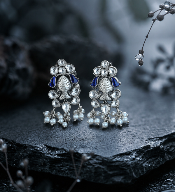 Sterling Silver Matsya Fish Heritage Earrings