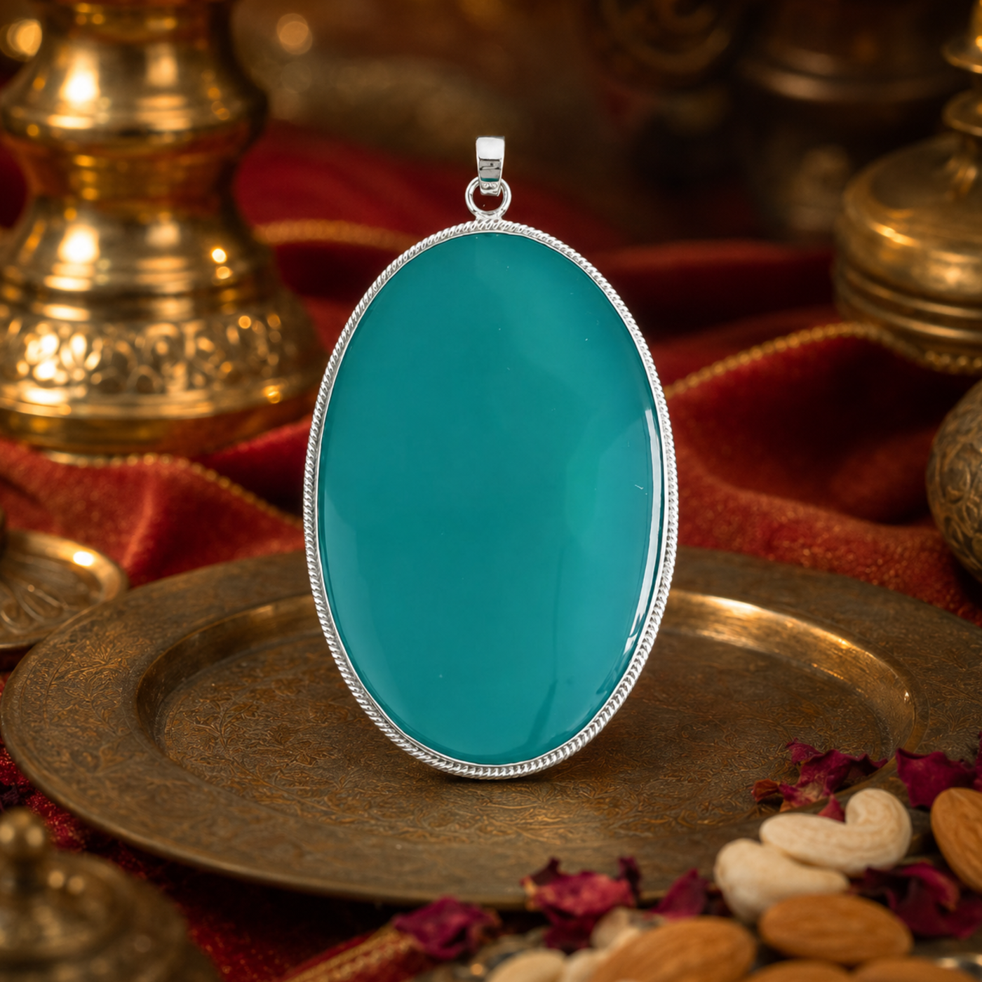 Sterling Silver Green Onyx Statement Pendant III