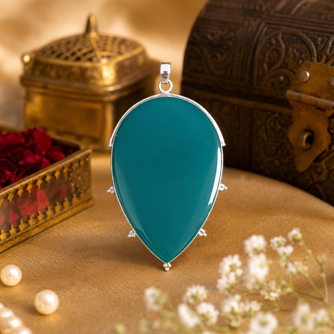 Sterling Silver Green Onyx Statement Pendant IV