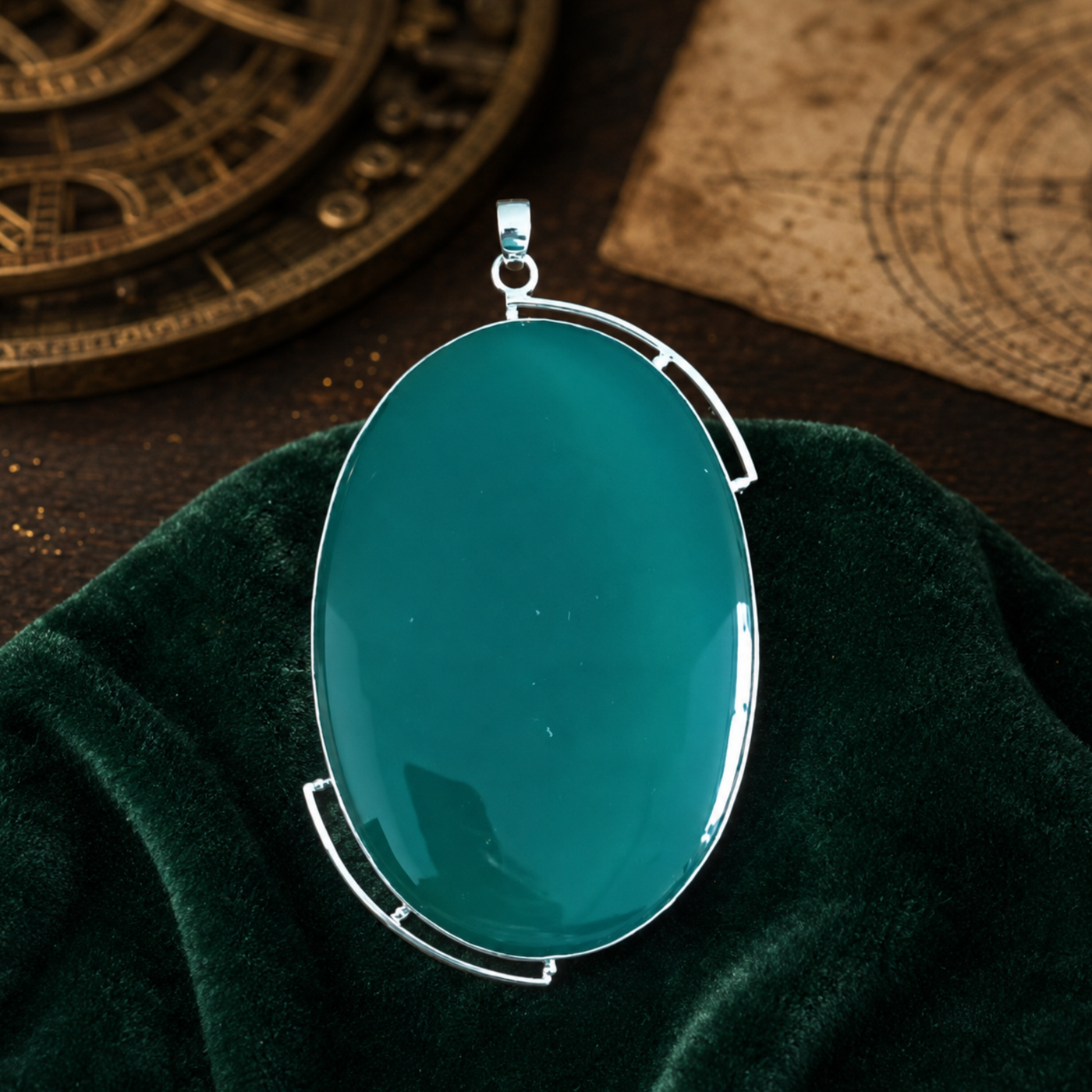 Sterling Silver Green Onyx Statement Pendant