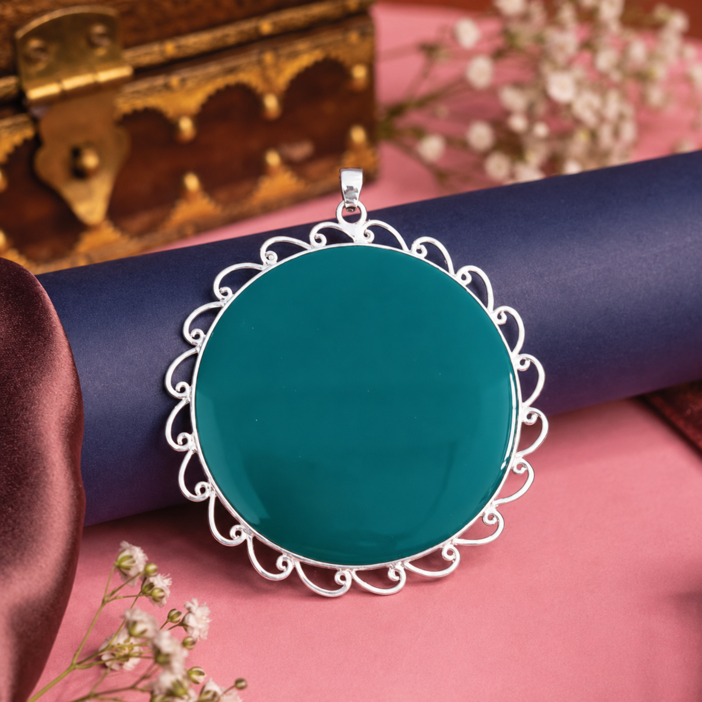 Sterling Silver Green Onyx Statement Pendant VI
