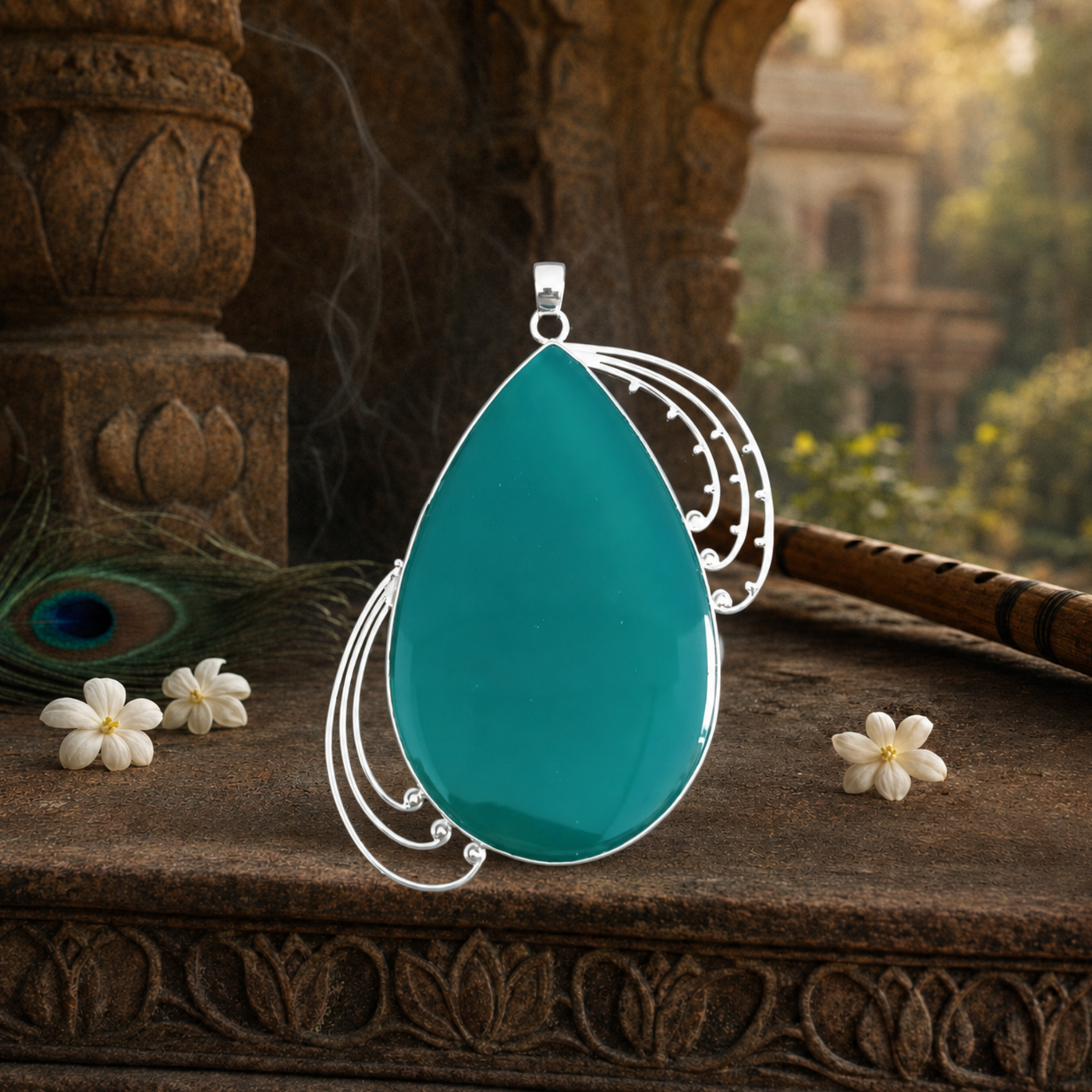 Sterling Silver Green Onyx Statement Pendant II