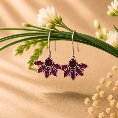 Sterling Silver Ruby Petal Elegance Earring