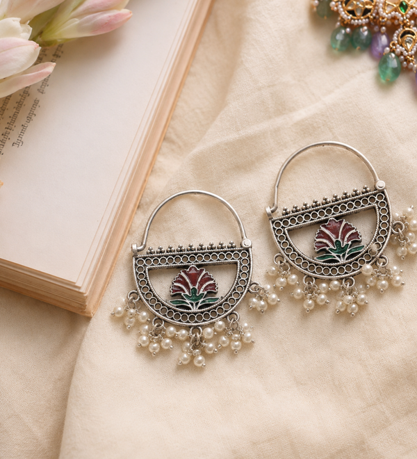 Sterling Silver Meenakari Baali Earrings