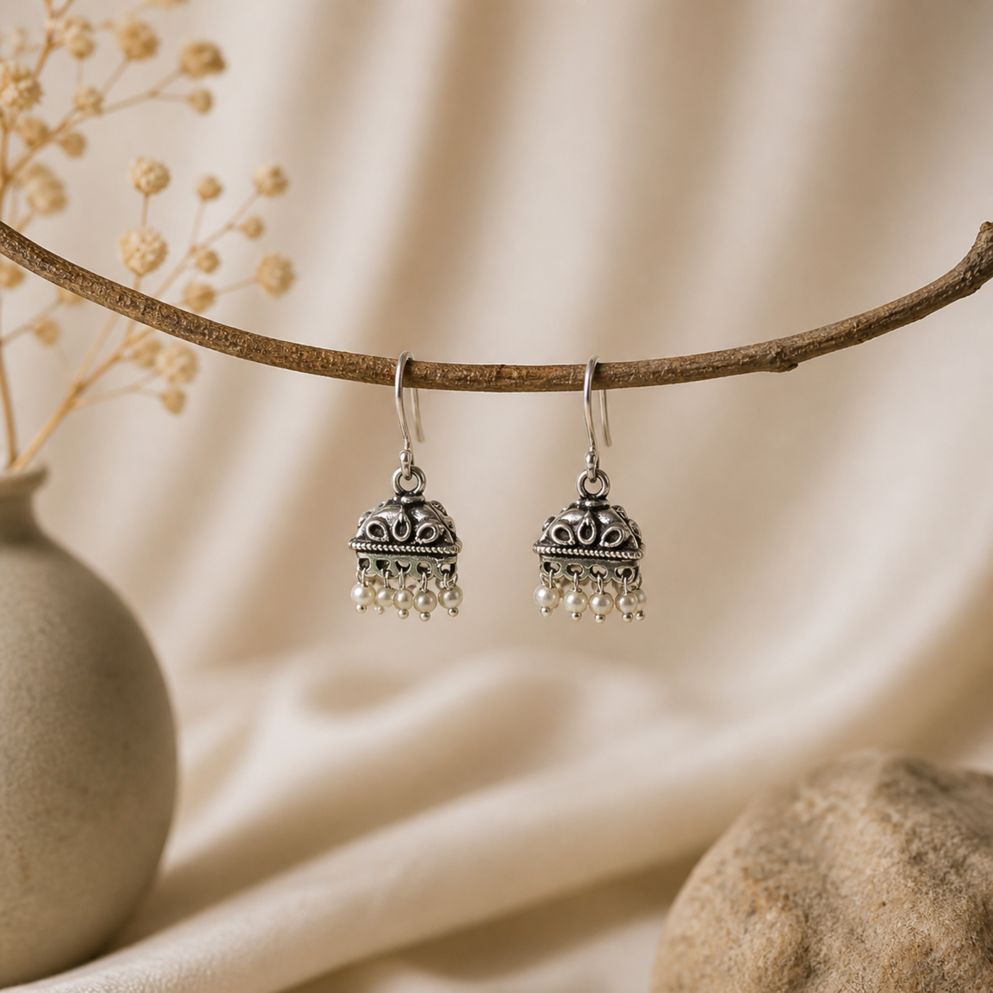 Sterling Silver Triangular Jhumka Heritage Earring