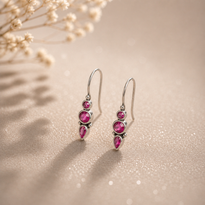 Sterling Silver Crimson Elara Drops Earring