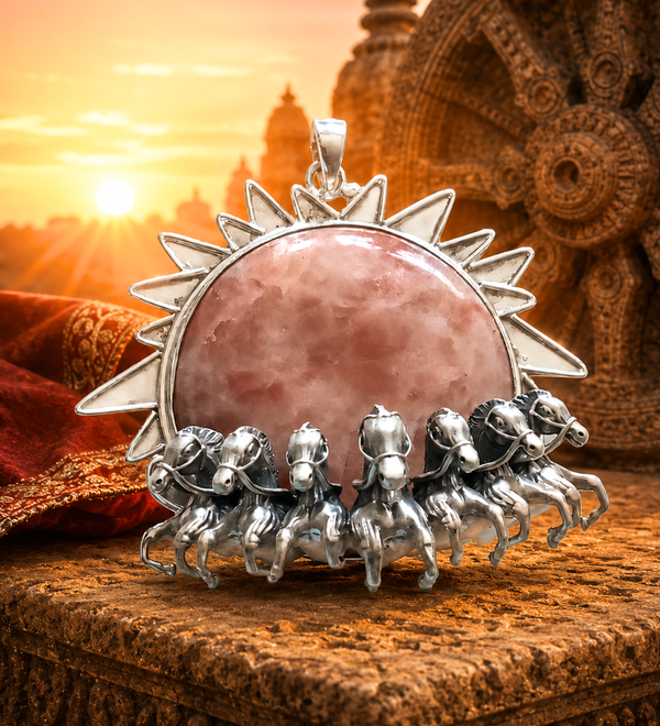 Sterling Silver Seven Horses Rising Sun Pendant