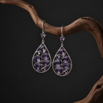 Sterling Silver Amethyst Leaf Designer Earring