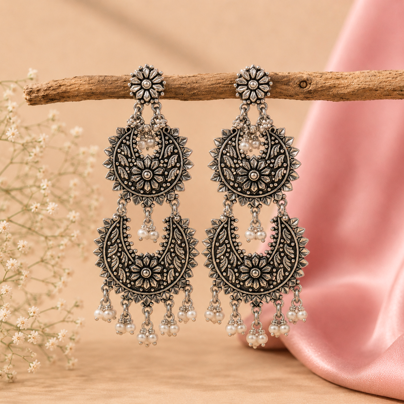 Sterling Silver Double Layer Heritage Earrings