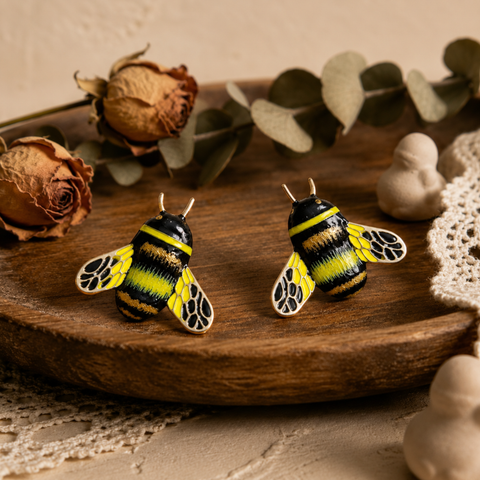 Sterling Silver Bumblebee Enamel Stud Earrings