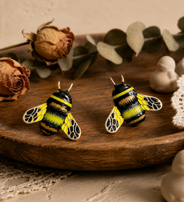 Sterling Silver Bumblebee Enamel Stud Earrings