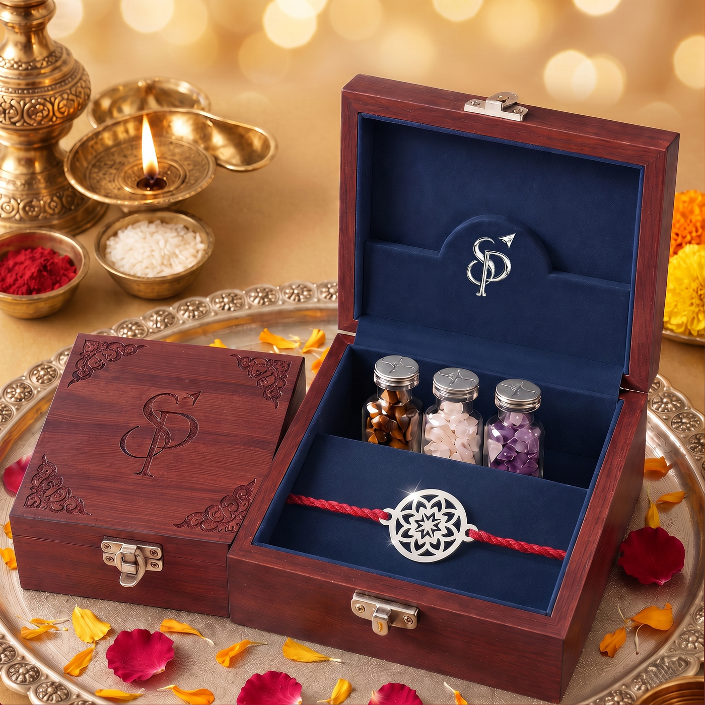 Sterling Silver Star Mandala Rakhi in Silver Play gift box
