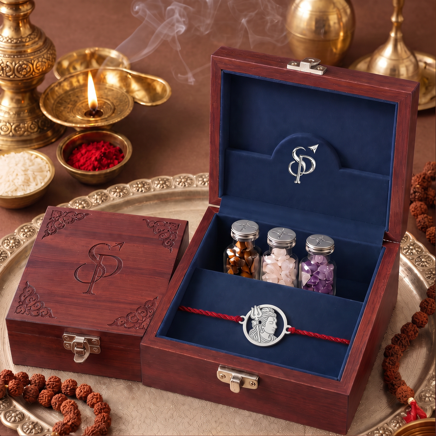 Sterling Silver Shiva Trishul Rakhi in Silver Play gift box