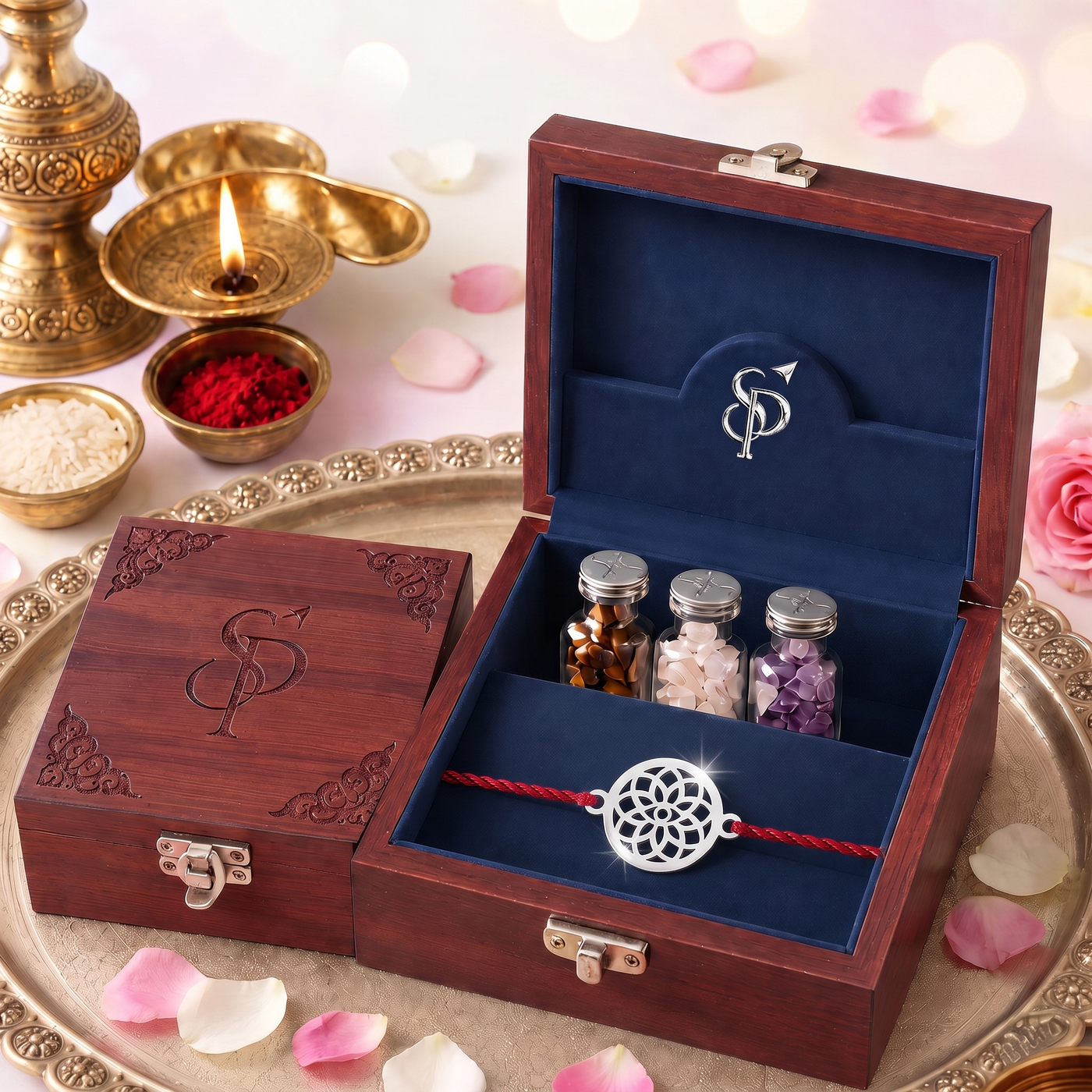 Sterling Silver Floral Mandala Rakhi in Silver Play gift box