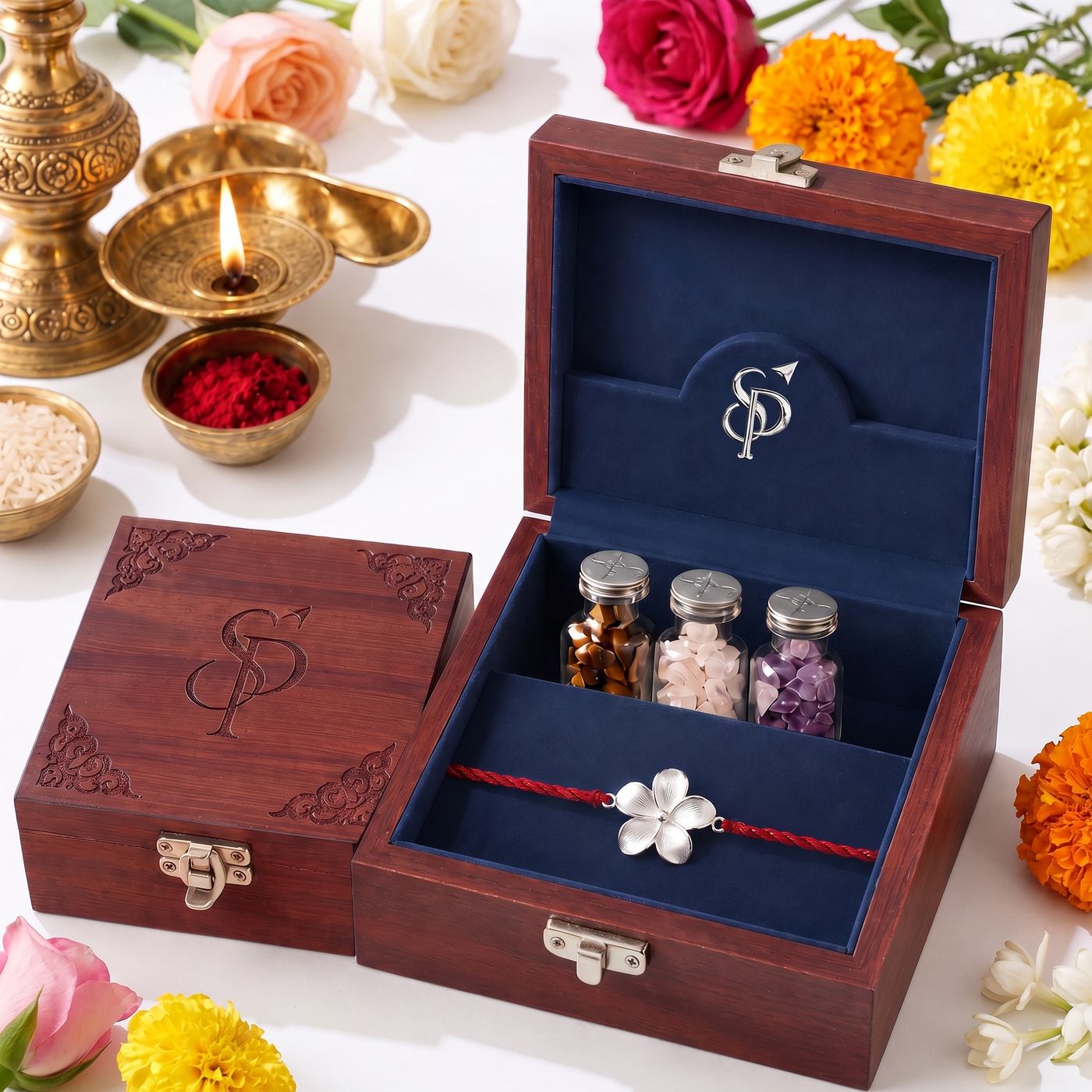 Sterling Silver Blossom Rakhi in Silver Play gift box