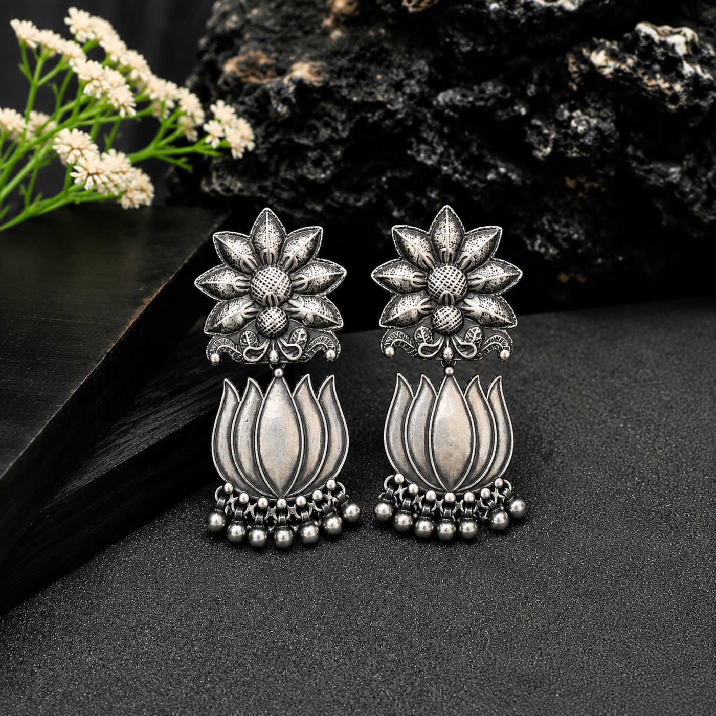 Sterling Silver Lotus Bloom Heritage Earrings