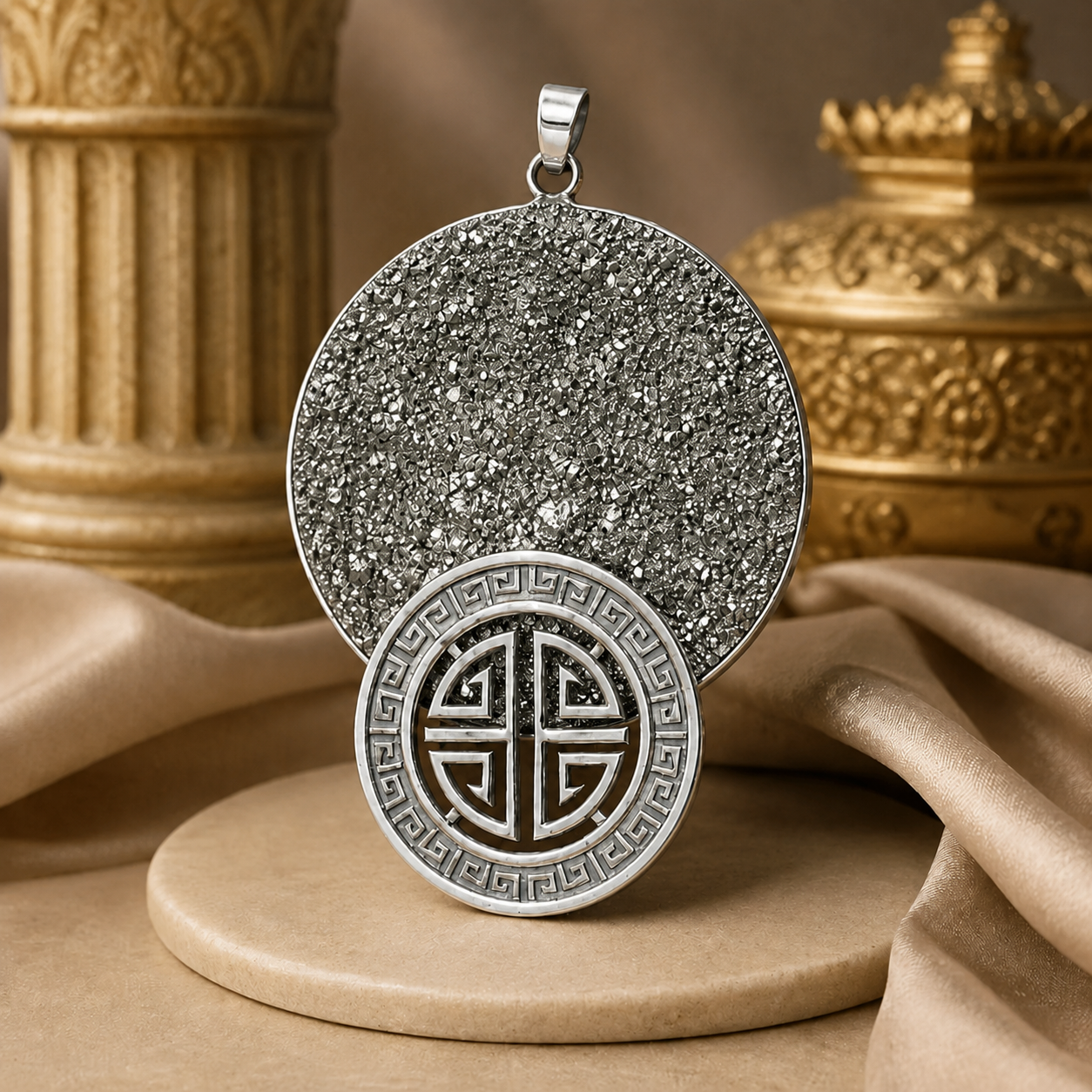 Sterling Silver Royal Medallion Pyrite Pendant