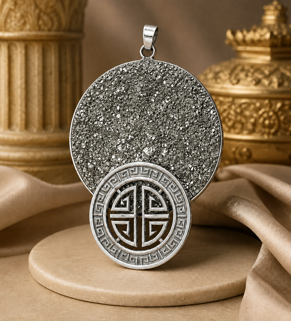 Sterling Silver Royal Medallion Pyrite Pendant