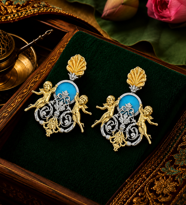 Sterling Silver Baroque Cherub Drop Earrings