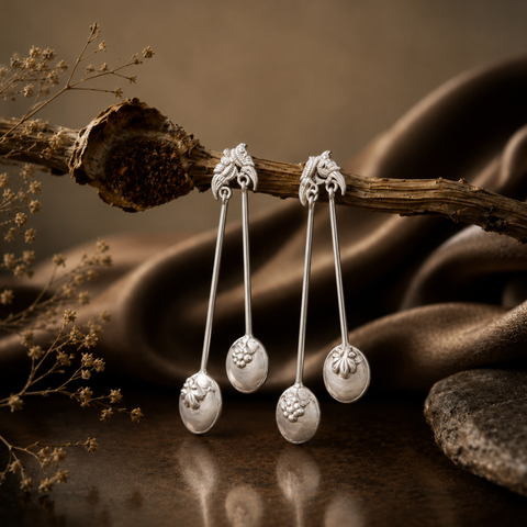 Sterling Silver Berry Pod Duo Drop Earrings