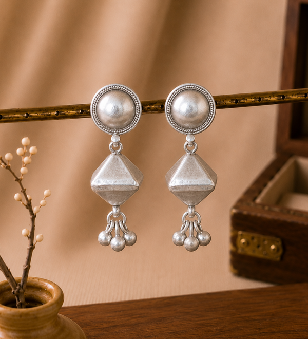 Sterling Silver Bicone Ghungroo Drop Earrings