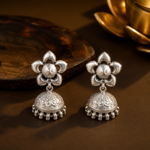 Sterling Silver Blossom Jhumka Earrings